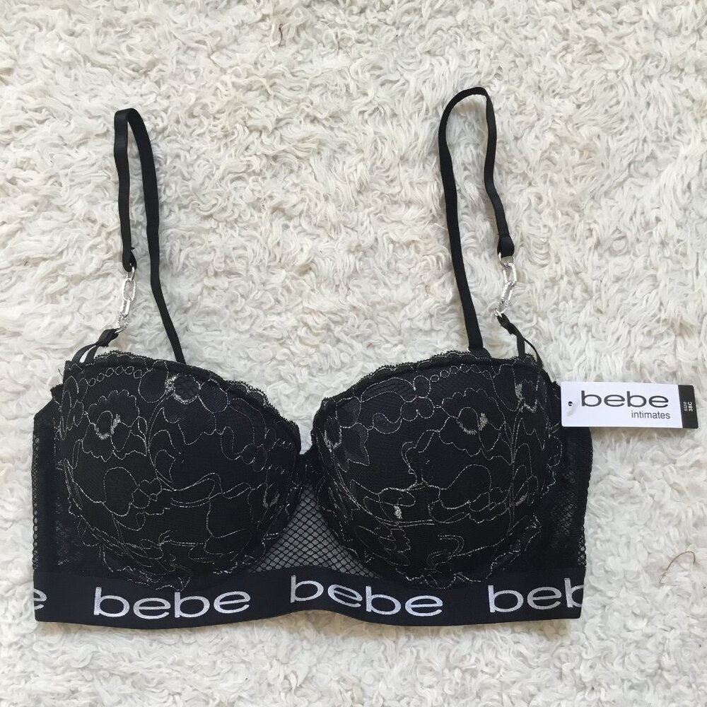 BEBE Intimate Metallic Lace Brassiere Push up Bra Chains Lingerie Logo Various